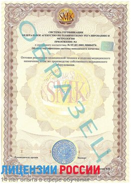 Образец сертификата соответствия (приложение) Губкин Сертификат ISO 13485